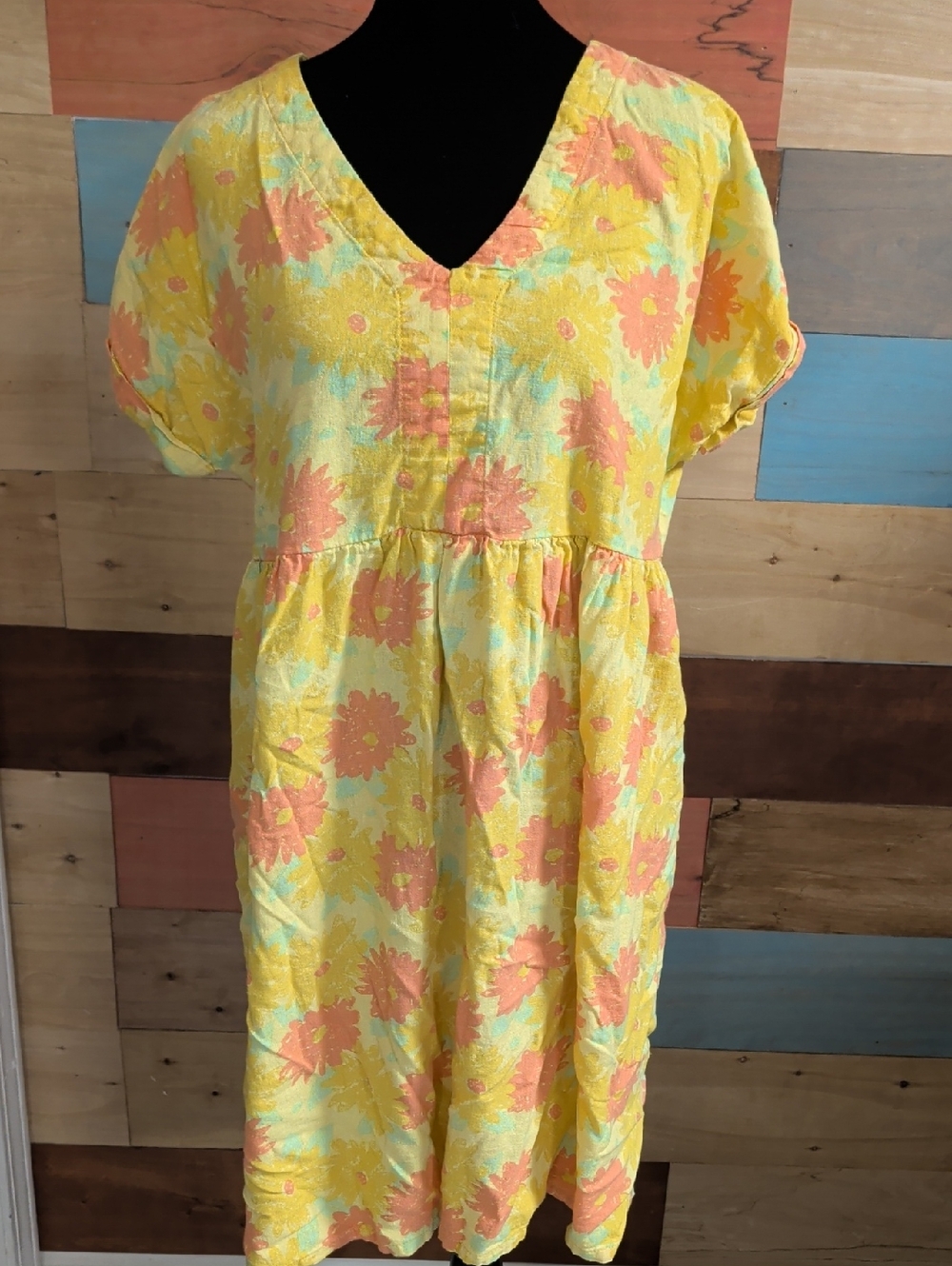 dip Yellow and Peach Floral Midi Dress